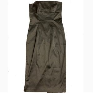 Black Satin Like Midi Strapless Dress